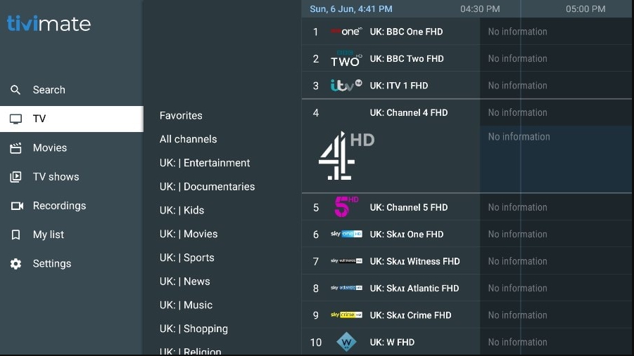 Electronic Program Guide interface for iptv providers on My EPG